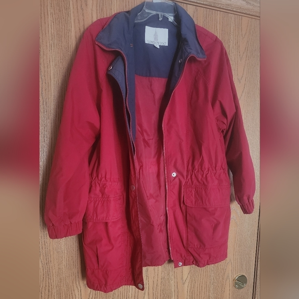 London Fog Drawstring Waist Jacket Full Zip Front with Snaps over Zipper. Size S